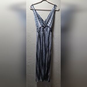 Cozy Casual Blue-Gray Tie-Dye Maxi Dress